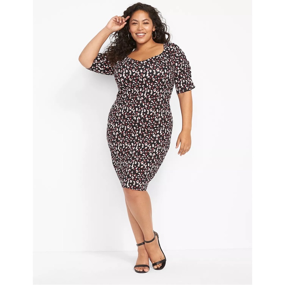 NWT Lane Bryant 14/16 Perfect Puff-Sleeve Bodycon Dress - Ponte Floral